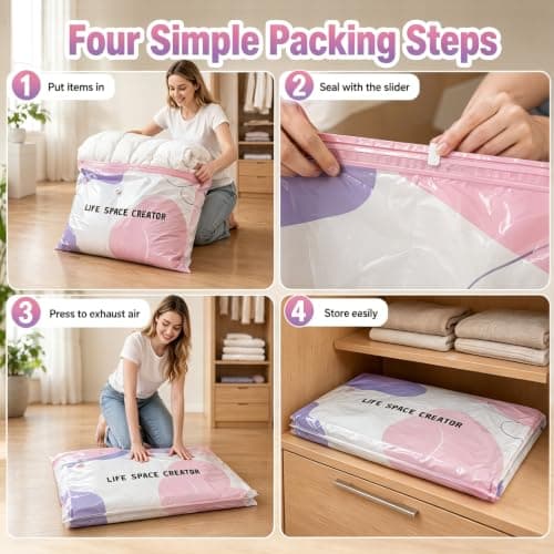 No Pump Vacuum Storage Bags, 4PCS Vacuum Pack Bags for Clothes — view 4