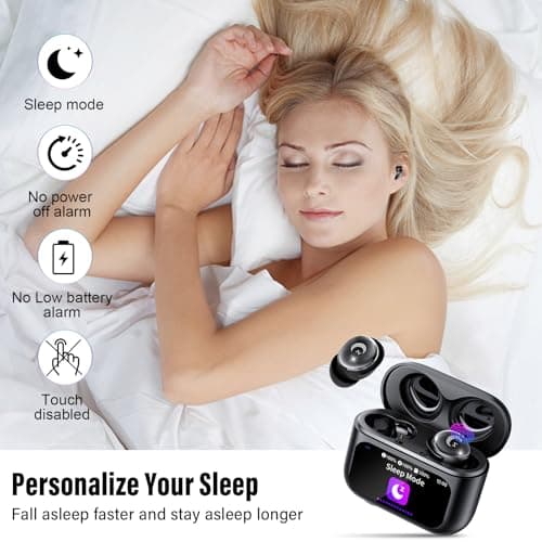 Wireless Earbuds with Smart Touch Screen, 2026 Mini Sleep Earbuds Bluetooth 5.4 Headphone In Ear with Noise Cancelling Mic, 48Hrs Playtime Hi-Fi Stereo Sound, 5 EQ Modes/IP7 Waterproof Ear Buds Black — view 2