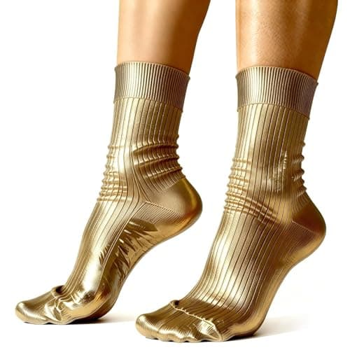 ALCOGOALL Laminated Socks Metallic Silk for Men Women, Metallic Silk Sock, Elegant Luxury Shiny Metal Foil Socks, Women's Novelty Glitter Ankle Socks for Party or Daily Wear (Gold)
