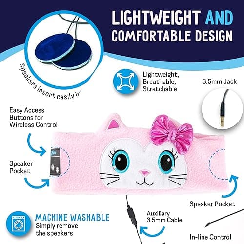 CozyPhones Headband HEADPHONES for Kids – Cat Design, Volume Limited, Soft Fleece, Comfortable for Sleep & Travel, Baby Headband Headphones, Music Headband, Headband Earphones for Sleeping — view 3