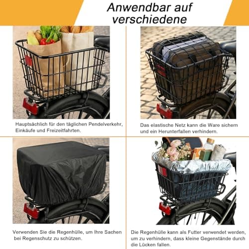 HopesEager Rear Bicycle Basket with Rain Cover and Luggage Net Generous, Strong and Durable Metal Bicycle Basket for Most Bikes and E-Bikes — view 4