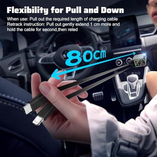 WHATOOK Retractable Car Charger Adapter: 4 in 1 Cigarette Lighter with Starry Sky LED,66W Fast USB C Mobile Phone Automobile Charger, Ford Fiesta Car Accessories Gadgets Gifts for Men Women Christmas — view 5