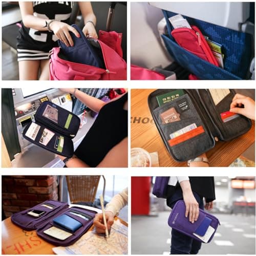 YYGOJOY Family Passport Holder Travel Wallet, Travel Document Holder Organiser, Passport Case for Cash, Passport ID Card, Credit Cards, Flight Ticket Pen for Men Women (Grey) — view 6