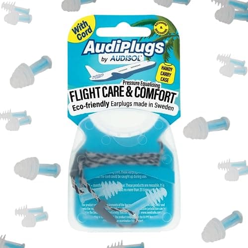 AudiPlugs Corded Flight Earplugs - Air Pressure Regulating Ear Plugs for Travel - Reusable and Comfortable - Helps Inflight Ear Discomfort - with Cord to Prevent Loss in-Flight