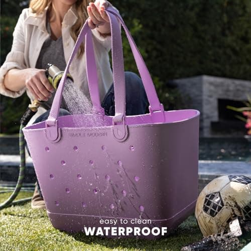 Simple Modern Beach Bag Rubber Tote | Waterproof Large Tote Bag with Zipper Pocket for Beach, Pool Boat, Groceries, Sports | Getaway Bag Collection | Almond Birch | Large — view 3