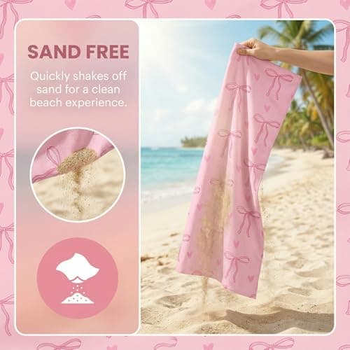 VorErgyllic Pink Bow Beach Towel for Girls Women - Cute Bow Pool Towel Plush Fabric Kids Adult Gift for Bath Sport Travel Swimming Camping 75x150cm — view 3