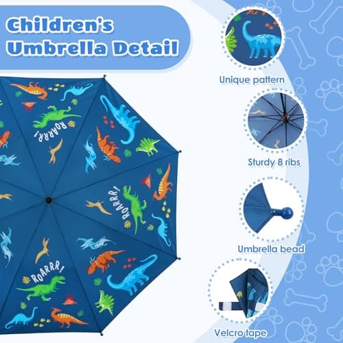 Kids Manual Fold Stick Umbrella for Boys Girls School Outdoor Dinosaur — view 4