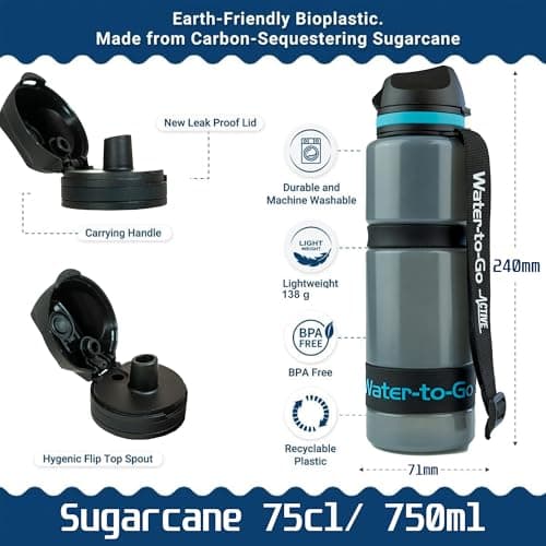 Water-to-Go Eco Active BPA-Free Filter Bottle & Purifier, 750ml, Blue — view 5