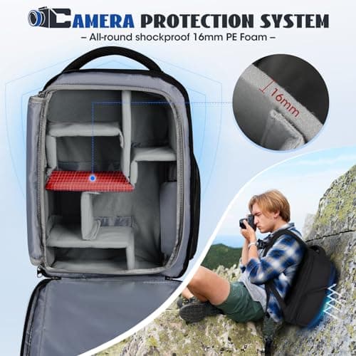 RAINSMORE Camera Bags for Photographers Camera Backpack with 14 inch Laptop Compartment Professional DSLR SLR Camera Bag Raincover Men Women for Canon Nikon Sony Black — view 6