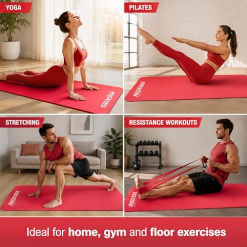 ANIKEES Extra Thick Yoga Mat, 183 x 60 cm, Multi-Purpose, NBR Foam Exercise mat, For Yoga, Pilates stre,tching, resistance work outs (Red) — view 5
