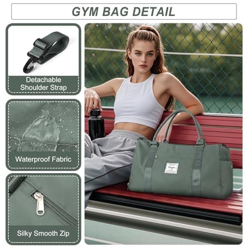 HYC00 Gym Bags Women Men Sports Duffle Bag with Shoes Compartment & Wet Pocket, Travel Duffel Bags for Women Large Weekend Overnight Holdall for Hospital Swimming Carry on Hand Luggage Bag, Army Green — view 4