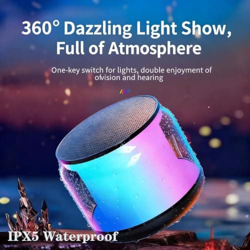 Bluetooth Speaker,Portable Wireless Speakers With RGB Light,5-20H Playtime Stereo Bass, IPX5 Waterproof,Mini Speaker Wireless BT 5.2 Dual Stereo Pairing,10M Range for Home Party Camping Travel,Outdoor — view 3