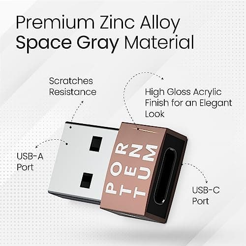 PORTENTUM USB c to USB Adaptor - 480 MB Speed - Premium Zinc Allow with High Heat Resistance - USB to USB C adapter - Rose Gold — view 2