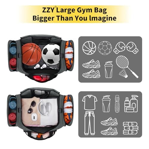 55L Large Sports Holdall Bags for Men, 22 Inch Gym Duffle Bag with Multi Pockets, Travel Fitness Weekend Overnight Bag - Dark Grey — view 4