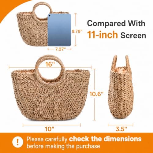 Pumtus Women Straw Bag, Large Hand-woven Summer Beach Handbag, Handmade Straw Tote Bag, Casual Top-handle Rattan Woven Semi-circle Clutch Bag for Women, Travel, Vacation — view 4