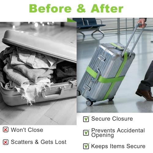 4 Pcs Luggage Straps for Suitcases, Adjustable Travel Suitcase Straps with Buckles, Durable Luggage Strap for Travel Accessories, Outdoorsports, Orange and Green — view 5