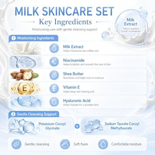 20PCS Milk Skin Care Set, Skincare Gift Set With Cleanser, Serum, Face Cream, Sheet Mask, Lip Mask, Washbag And Headband, Gifts For Her, Birthday Gifts For Women, Travel Toiletries — view 3