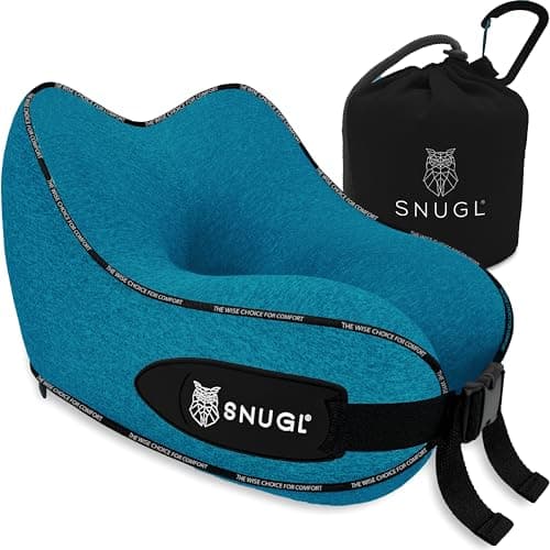 SNUGL Travel Pillow – Memory Foam Neck Pillow for Travel – Support Cushion for Airplane with Carry Bag & Clip - Holiday Essentials for Kids (Teal - Kids)