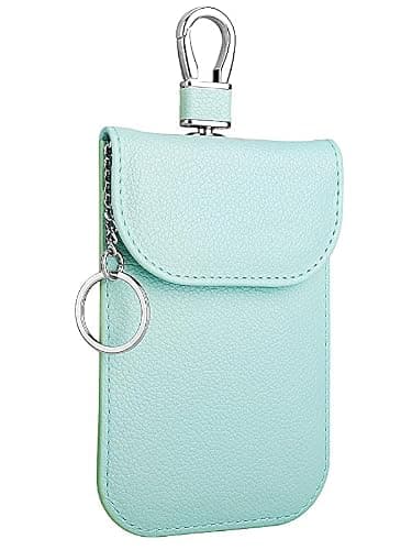 RFID Signal Blocker Faraday Pouch for Car Keys, Gate Remote, Premium PU Leather, Jammer for Keyless Entry, Relay Attack Prevention, Anti-Theft Protection (Light Green)