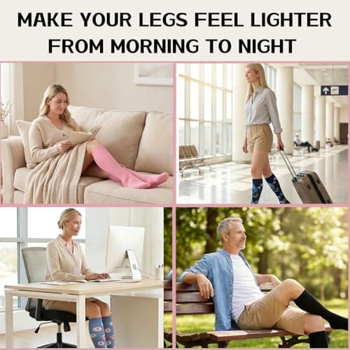 Snox Compression Socks Women - 20-30mmHg Graduated Athletic Support Socks,Non-slip Ideal for Travel, Running, and Flying Swelling & Fatigue (4-Pack) (S/M) — view 2