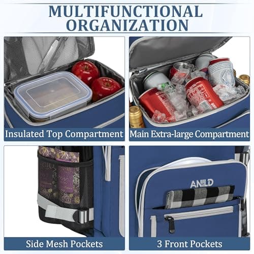 Insulated Backpack Bag 30L for Camping, Picnic, BBQ, Beach, Hiking, Blue — view 3
