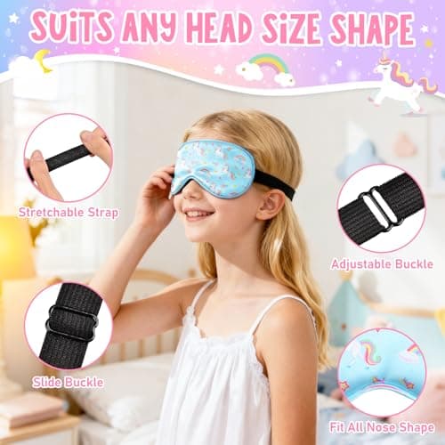 2 Pack Kids Eye Mask for Sleeping, Cute Mermaid & Unicorn Silk Eye Mask, Adjustable Strap Soft Sleep Mask for Girls, Light-Blocking Blindfold for Home Travel Nap Party — view 2
