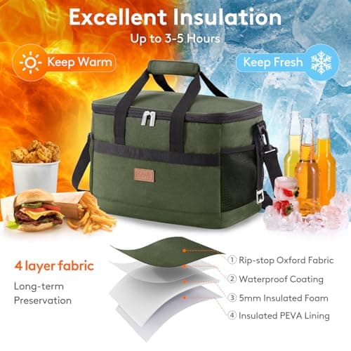 Lifewit Cooler Bag 30 Cans Collapsible and Insulated Large Lunch Bag Leakproof Soft Cooler Portable for Camping/BBQ/Family Outdoor Activities, Green — view 4