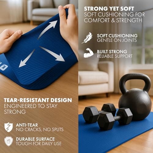 KAYMAN Exercise Yoga Mat Non Slip - Blue, 183 x 60 cm | Training & Workout Mat for Yoga, Pilates, Gymnastics, Stretching & Meditation | Eco Friendly Exercise Mat for Home with Carrying Straps — view 3