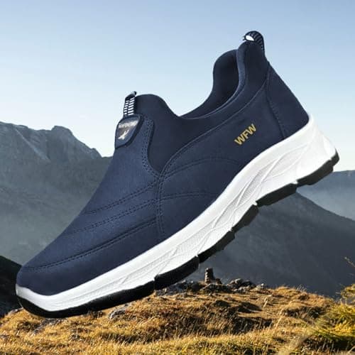 Walking Shoes for Men Outdoor Hiking Orthopedic Shoes with Arch Support Fashion Low-top Sneakers Slip-On Waterproof Anti-Slip Lightweight Loafers (Dark Blue, 8) — view 3