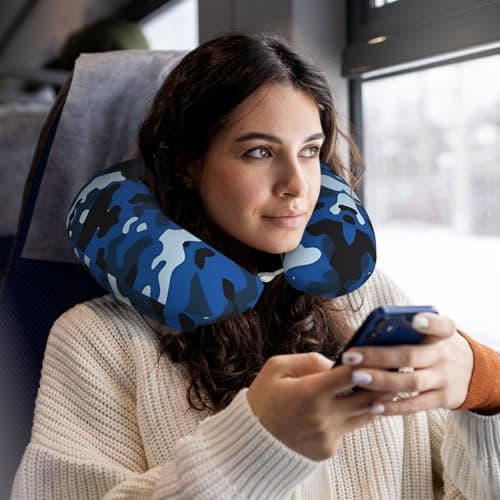 GaJher Blue Camo U-Shaped Memory Foam Travel Pillow - Neck Support for Home, Office, Car, Airplane Travel - Lightweight — view 6