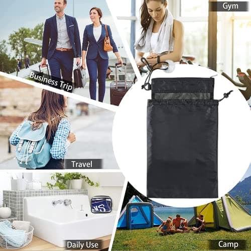 Waterproof Toiletry Bag - Bathroom Mesh Bag Travel Hanging Mesh Toiletries Bag with Drawstring Hook Sucker for Gym Camping Travel Business — view 6