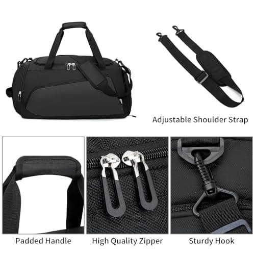 Waterproof Gym Bag Duffle Bag with Wet Pockets and Shoe Compartment,Durable Sports Holdall Bags Travel Bag for Women Man(Black,40L) — view 4