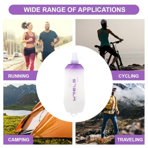 WRELS 200ml/350ml/500ml Collapsible Soft Flask,BPA Free Folding Soft Water Bottle with Hanging Ring,Lightweight TPU Hydration Flask for Running Marathon Cycling Hiking(350ml-2 Packs) — view 6