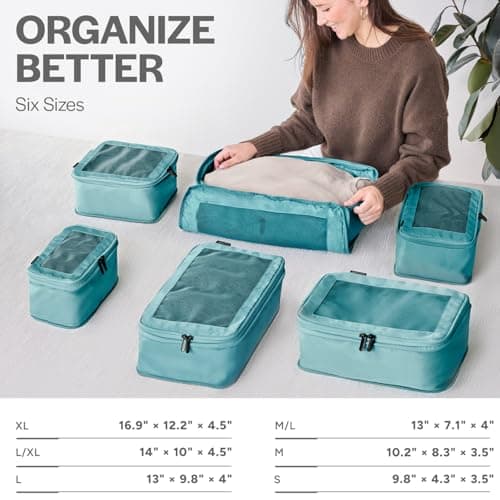 Aerotrunk Compression Packing Cubes for Travel - Luggage Organizer Bags - Double Zipper Packing Cubes for Suitcases (6-Pack, Teal) — view 3