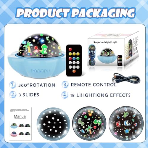 Baby Night Light Projector, Dinosaur Night Light for Kids with 3 Projection Theme 360°Rotate Baby Night Lamp with Remote Timer, Party Decor Dinosaur Toys for Boys Birthday Gifts Xmas Stocking Fillers — view 6