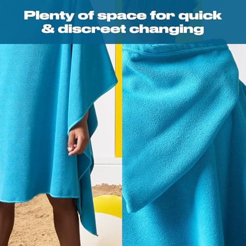 Brentfords Kids Swim Changing Robe, Soft Absorbent Oversized Hooded Towel Poncho for Beach Pool Travel Children Bath Towels Quick Dry Lightweight Swimming Towels, Sea Blue — view 4