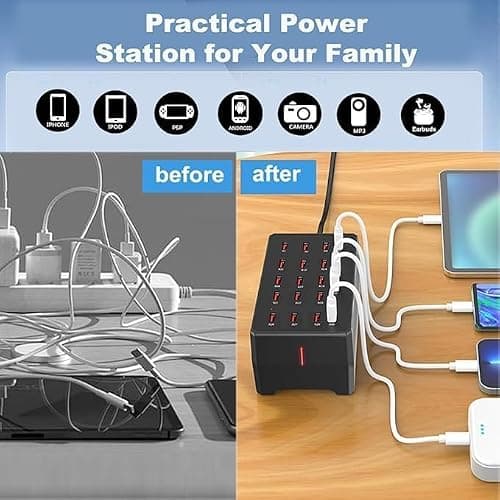 Gcidto 20-Port 100W High-Power Multi-USB Station, Smart Multi-Port Charger for Fast Charging of Smartphones, Tablets, and USB Devices.(20 port-black) — view 6
