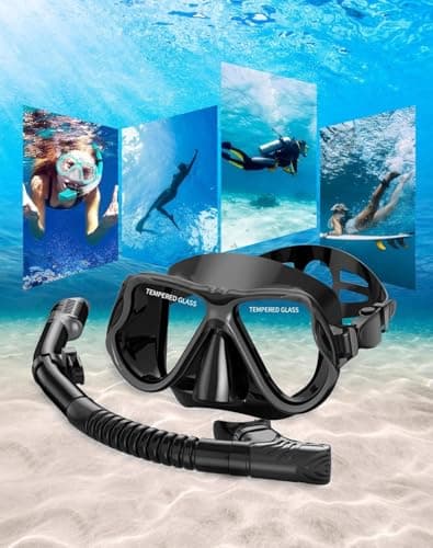 Karvipark Snorkel Set Adults, Anti-Fog Panoramic Wide View Diving Mask, Dry Snorkelling Set for Snorkelling, Diving, Swimming (Black) — view 6