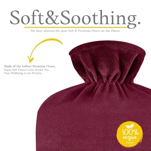Hot Water Bottle - with Soft Premium Fleece Cover - Burgundy, 2L - Heating Pad for Menstrual Cramps & Period Comfort - Bed Foot Warmer - Hot & Cold Compress for Back, Stomach, Neck Pain Relief — view 2