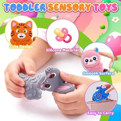 Bambebe 12 Pack Animal Texture Sensory Toys, Silicone Quiet Fidget Toys, Portable Travel Toys for Airplane Car Road Trip, Calming Stress Relief Gifts for Classroom — view 4