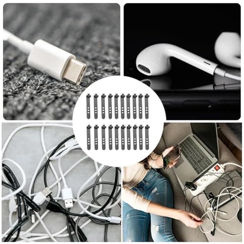 Reusable Silicone Cable Ties - Cable Straps - 20 Pack Three Hole Cord Organizer | for Headphone Charging Digital Cables | Free Holder for Home Office Travel, Silicone 2.87 Inches — view 3