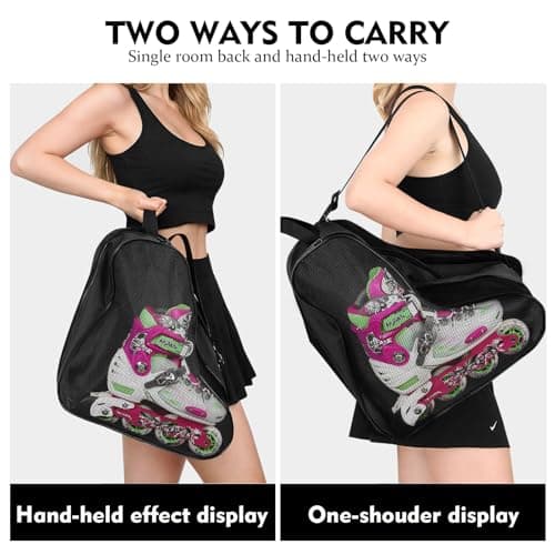 Kefiyis Roller Skate Bag - Unisex Ice Skate Bag with Adjustable Shoulder Strap - Breathable Oxford Cloth Skating Shoes Storage Bags Roller Skating Accessories Black — view 5