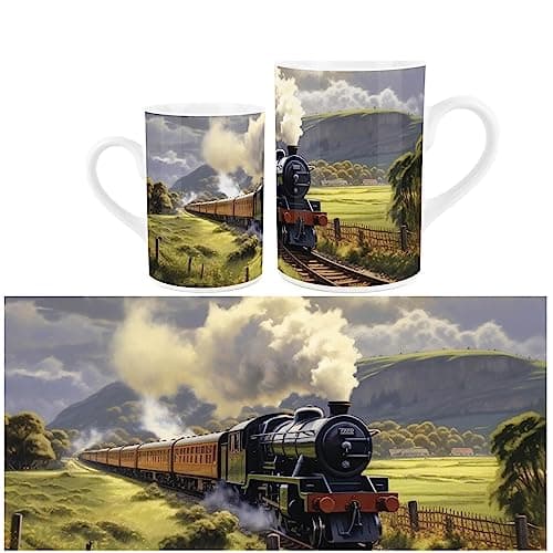 Purely Home Steam Locomotive Mug - Industrial Train Countryside Scene Gift/Present for Enthusiasts