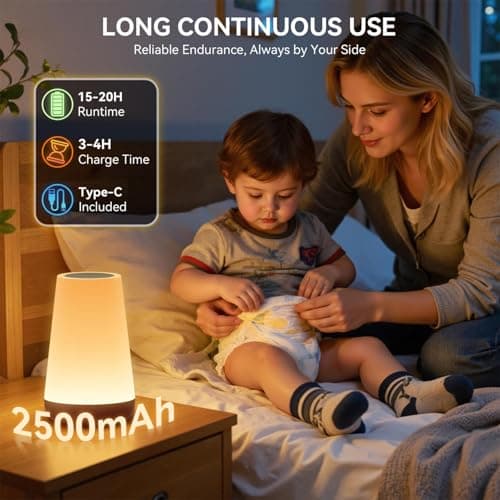Auxmir Night Light, Rechargeable Touch Bedside Table Lamp, RGB, Dark Brown — view 3