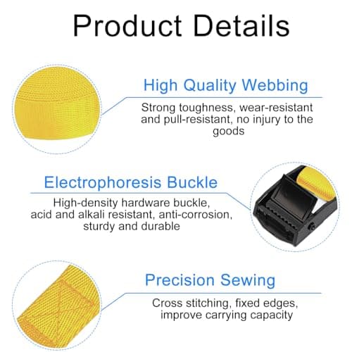 SHUBEIEUMI Tie Down Straps, 4 Pack Straps with Buckles(Yellow) — view 4
