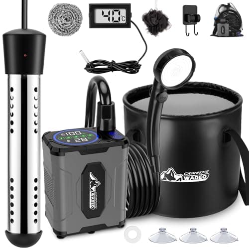 WADEO Portable Shower, [Hot Water] [10 Days Runtime], Rechargeable Outdoor Shower Kit for Camping, Travel, Dog, Car, Emergency