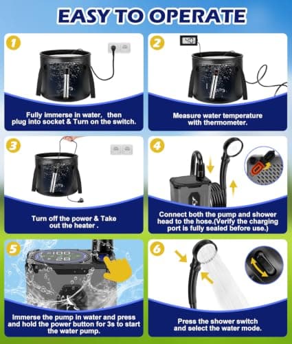 WADEO Portable Shower, [Hot Water] [10 Days Runtime], Rechargeable Outdoor Shower Kit for Camping, Travel, Dog, Car, Emergency — view 6