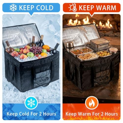 70L Insulated Thermal Bag for Food Delivery – Extra Large Cooler Bag, Heavy Duty Foldable Cool Bag for Grocery Shopping, Picnic & Commercial Use (1, Black-70l) — view 6
