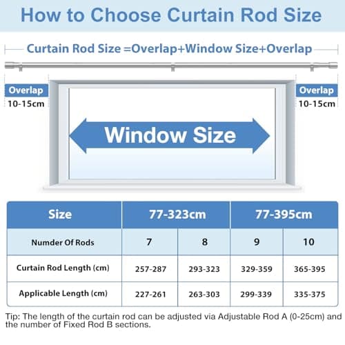 PeSenp Curtain Poles 77-380cm, 25mm Diameter Silver Extendable Curtain Pole — view 5