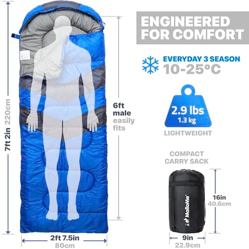 MalloMe Sleeping Bags for Adults & Kids Sleeping Bag 3-4 Season - Ultralight Backpacking Sleeping Bag Cold Weather & Warm, Lightweight Compact, Single Adult Girls Boys Winter Sleep Camping Accessories — view 2